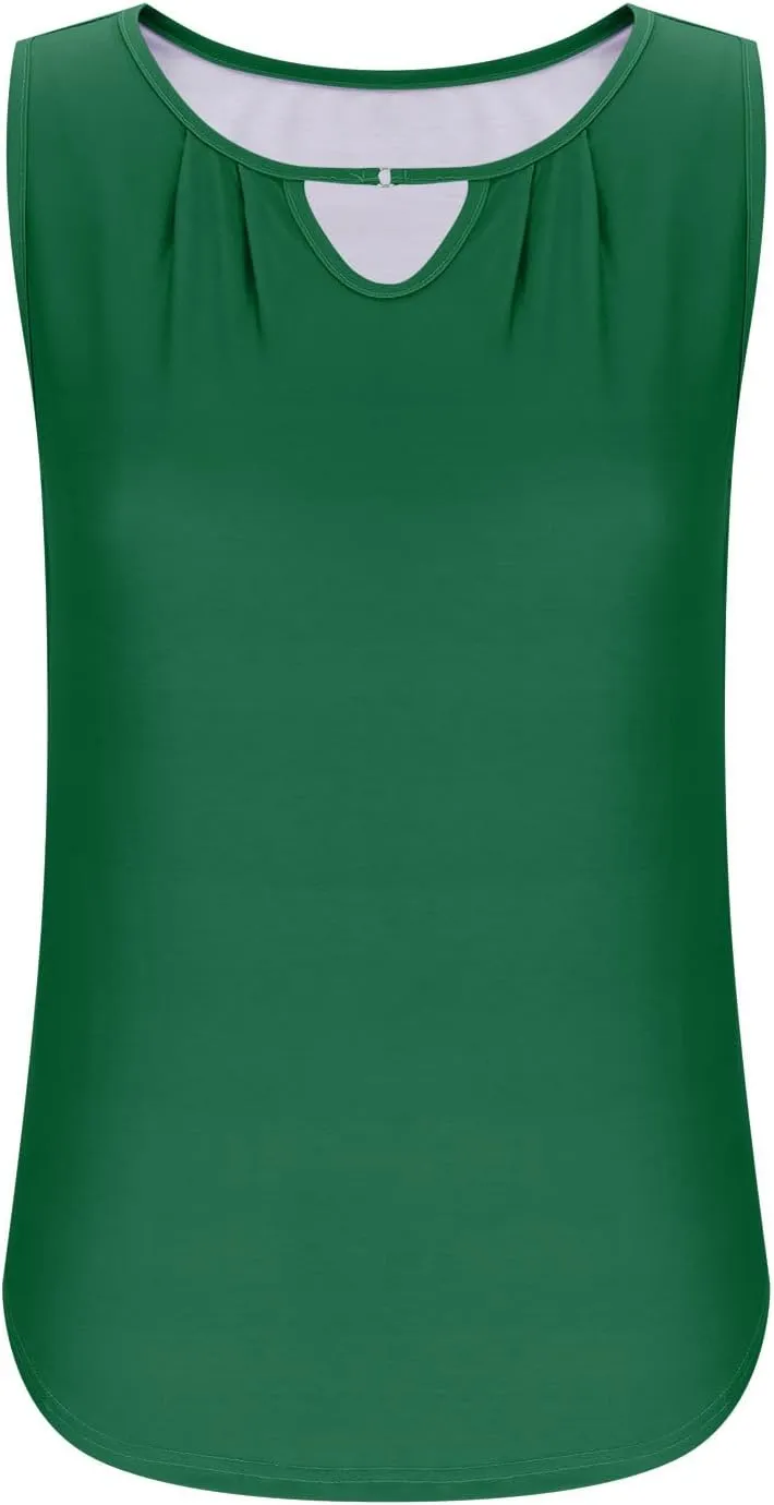 Womens Business Casual Tank Top Summer Sleeveless Keyhole Pleated Shirts 2025 Trendy Outfits Dressy Work Blouse