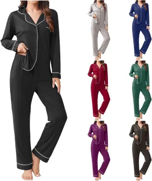 Womens Button Down Pajama Sets Long Sleeve Pj Set Loungewear Soft Lounge Set Outfits Sleepwear