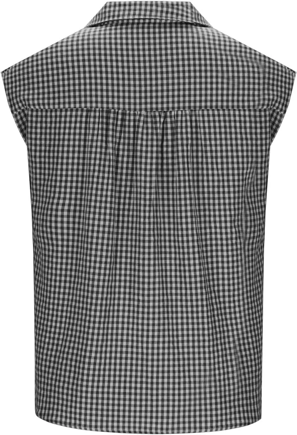 Women's Cap Sleeve Button Down Shirts Vintage Plaid Print Collared Blouse Dressy Casual Summer Tops