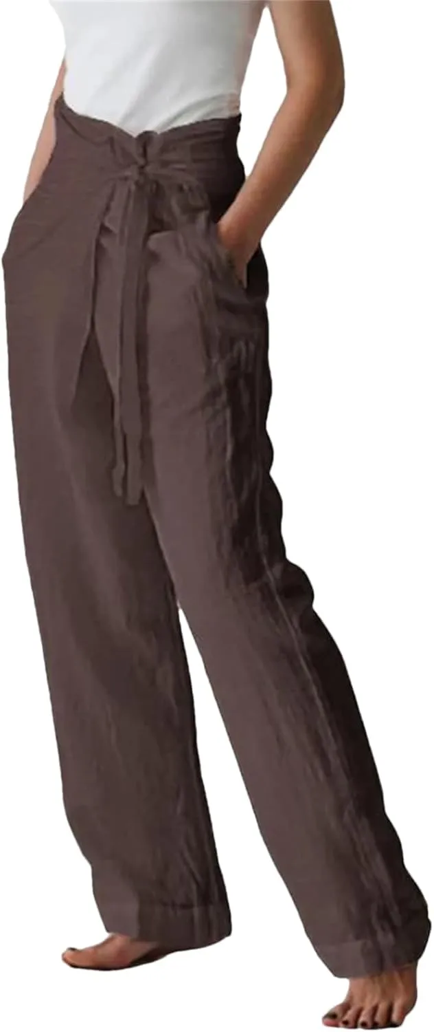 Women’s Cotton Linen Vintage Bloomers Wide-Leg Pants Year-Round Retro Loungewear