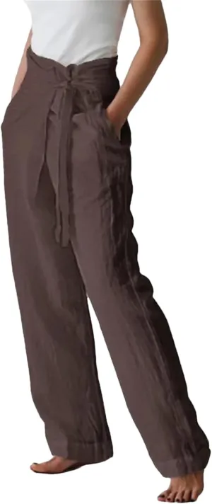 Women’s Cotton Linen Vintage Bloomers Wide-Leg Pants Year-Round Retro Loungewear