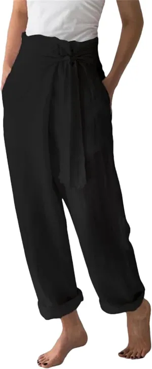Women’s Cotton Linen Vintage Bloomers Wide-Leg Pants Year-Round Retro Loungewear