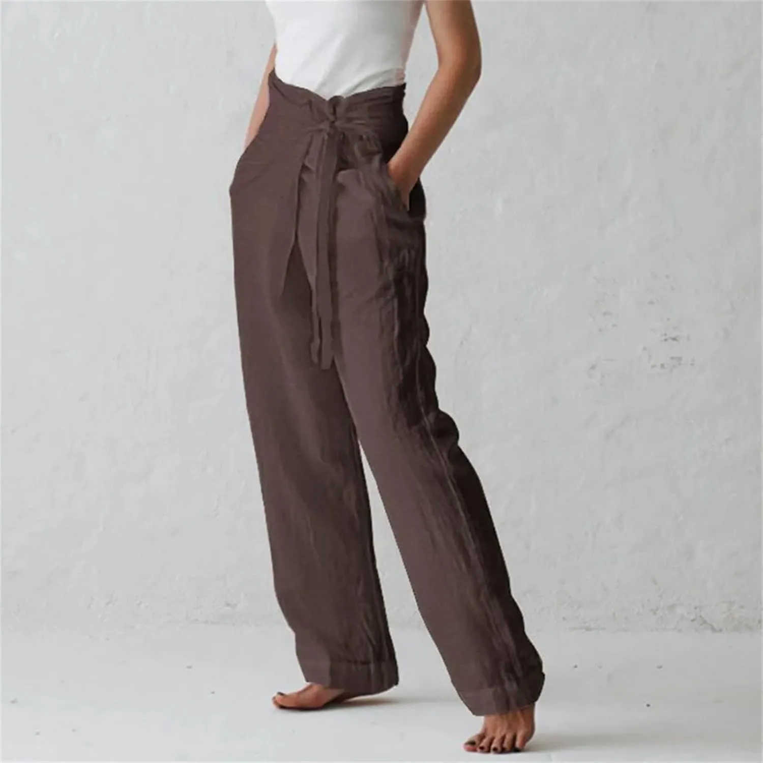 Women’s Cotton Linen Vintage Bloomers Wide-Leg Pants Year-Round Retro Loungewear