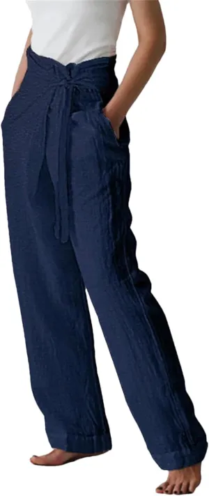 Women’s Cotton Linen Vintage Bloomers Wide-Leg Pants Year-Round Retro Loungewear