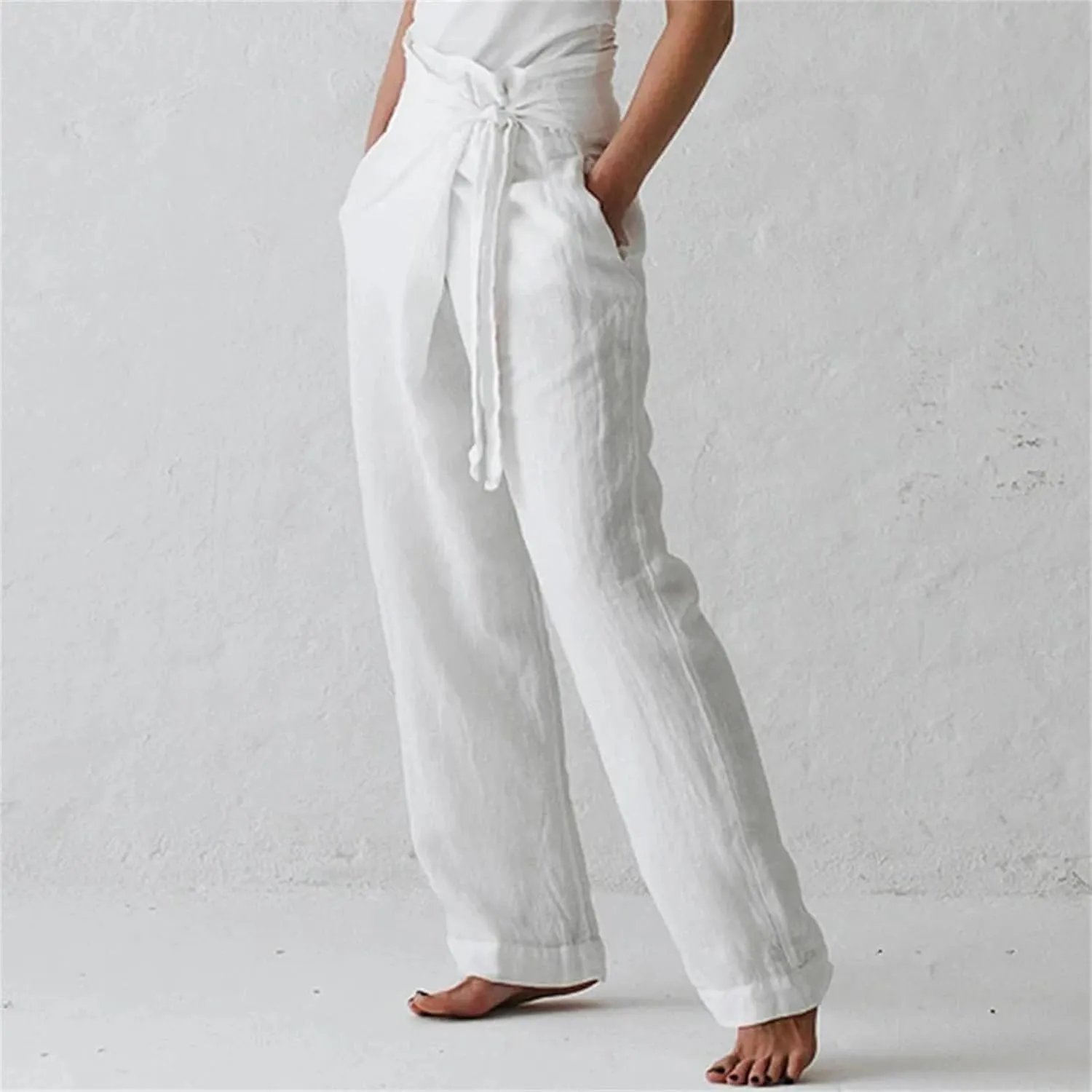 Women’s Cotton Linen Vintage Bloomers Wide-Leg Pants Year-Round Retro Loungewear