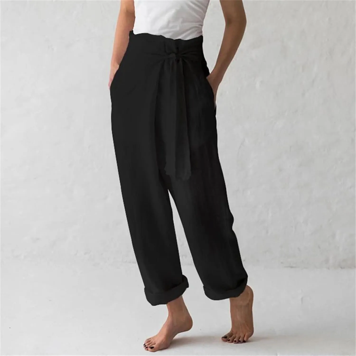 Women’s Cotton Linen Vintage Bloomers Wide-Leg Pants Year-Round Retro Loungewear