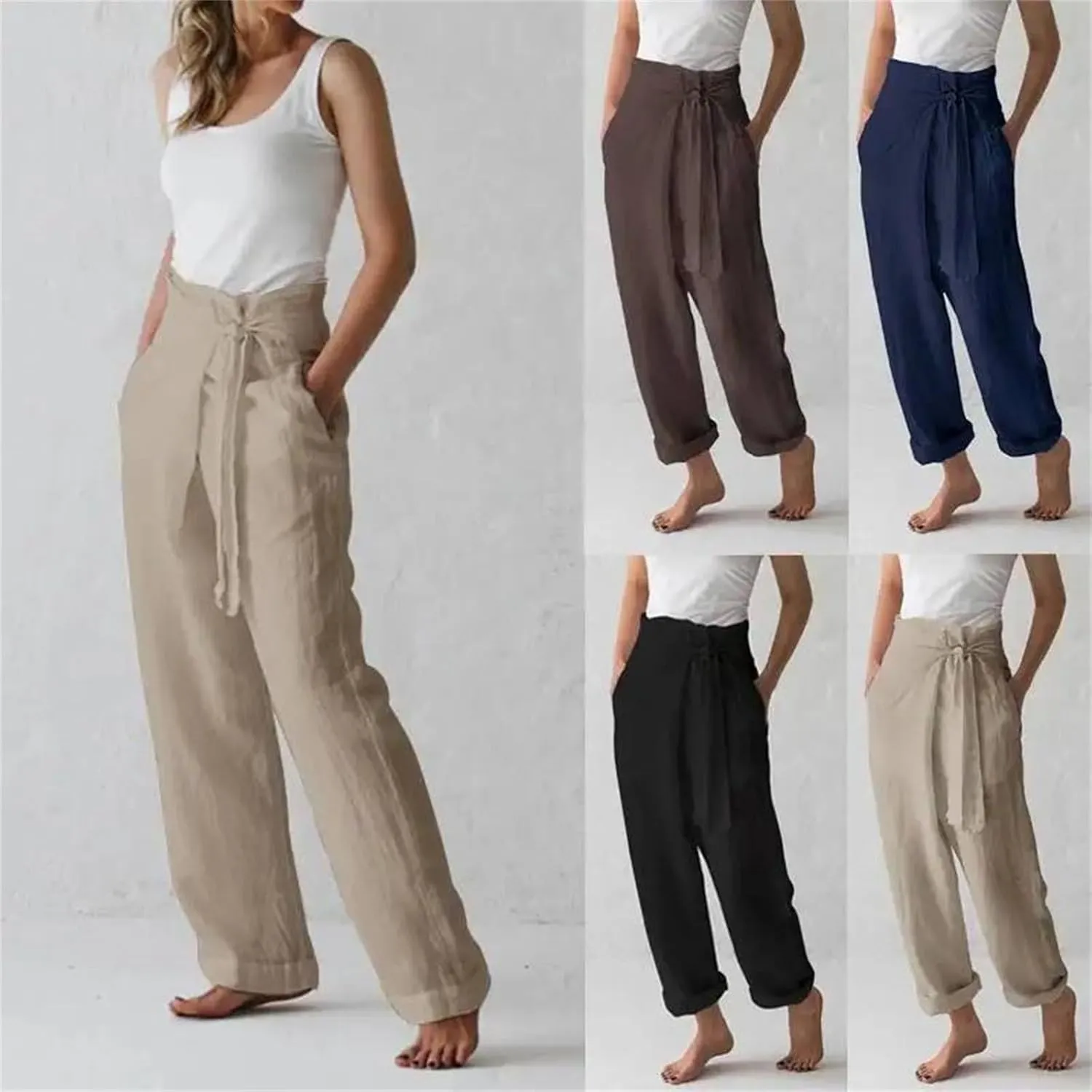 Women’s Cotton Linen Vintage Bloomers Wide-Leg Pants Year-Round Retro Loungewear
