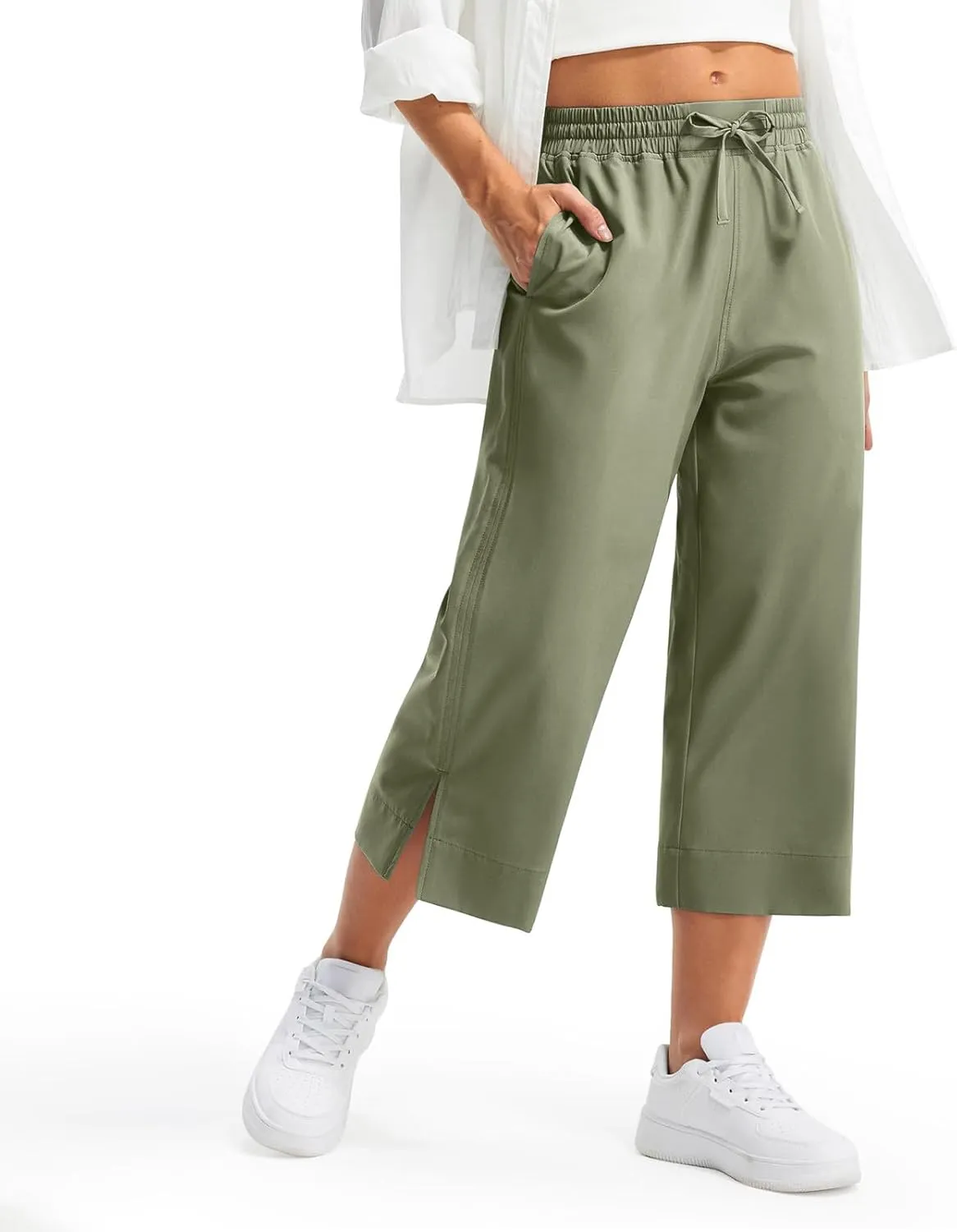 Women's Elastic Drawstring Waist Crop Pants 2025 Trendy Capri Sweatpants Loose Fit Comfort Cropped Pant with Pocket