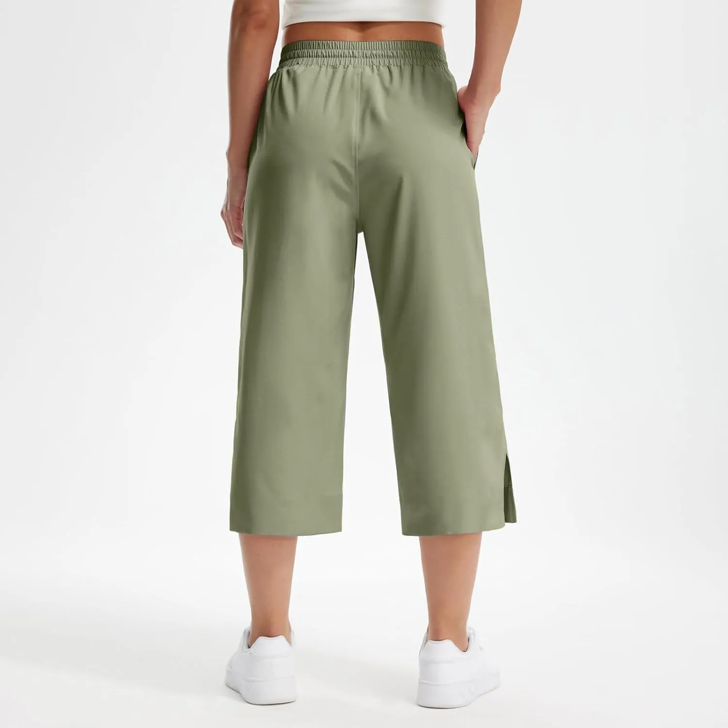 Women's Elastic Drawstring Waist Crop Pants 2025 Trendy Capri Sweatpants Loose Fit Comfort Cropped Pant with Pocket