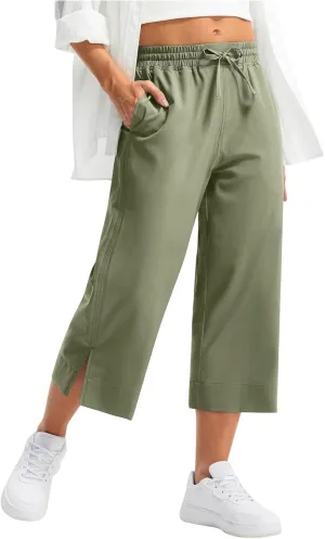Women's Elastic Drawstring Waist Crop Pants 2025 Trendy Capri Sweatpants Loose Fit Comfort Cropped Pant with Pocket