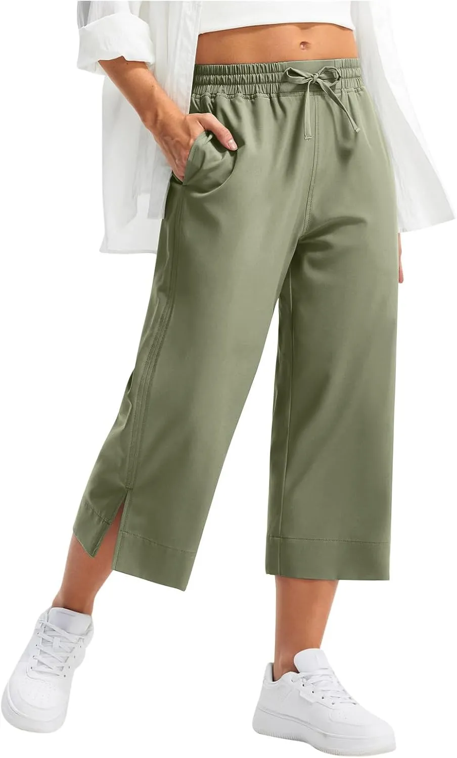 Women's Elastic Drawstring Waist Crop Pants 2025 Trendy Capri Sweatpants Loose Fit Comfort Cropped Pant with Pocket
