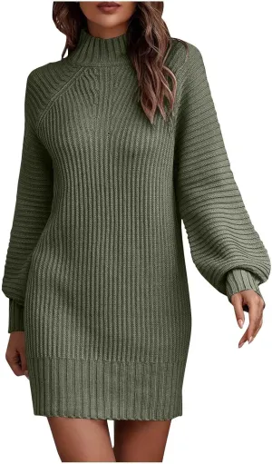 Womens Fall Casual Dresses Elegant 2024 Long Sleeve Sweater Dresses Knitted Pullover Crewneck Short Shift Dresses