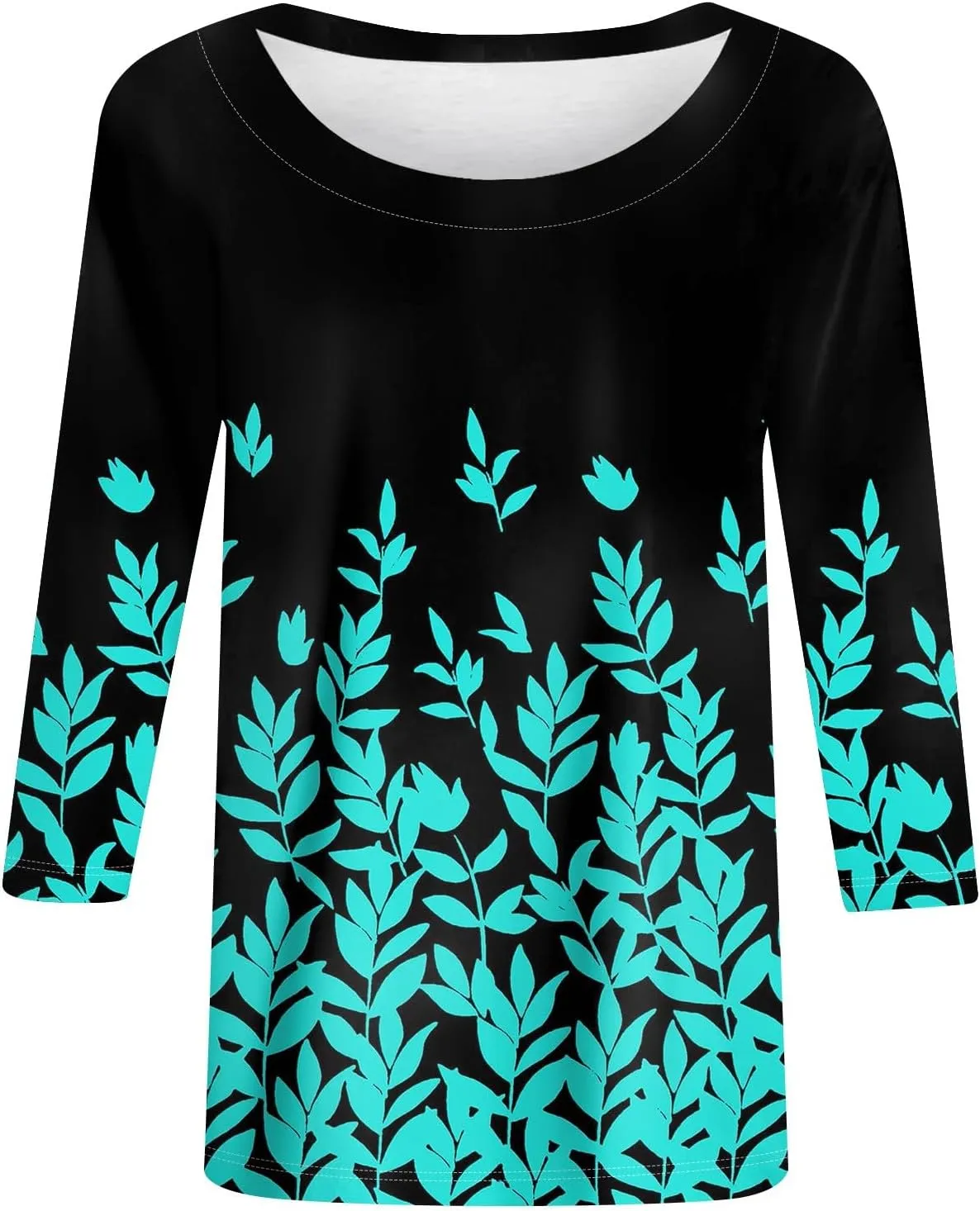 Womens Fall Tops Crew Neck Cute Tshirts 3/4 Length Sleeve Floral Print Loose Blouses Dressy Casual 2024 Pullover