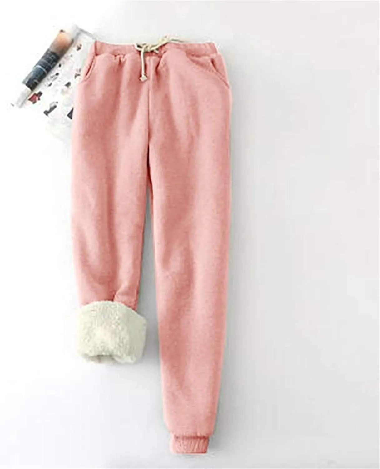 Womens Fleece Sweatpants Sherpa Lined Winter Warm Athletic Jogger Pants Plush Cozy Thermal Leggings with Pockets