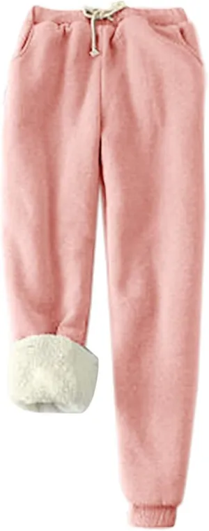 Womens Fleece Sweatpants Sherpa Lined Winter Warm Athletic Jogger Pants Plush Cozy Thermal Leggings with Pockets