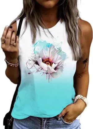 Women's Floral Tank Tops Casual Summer Cap Sleeve Sleeveless Wildflowers Floral Graphic Tees Tops
