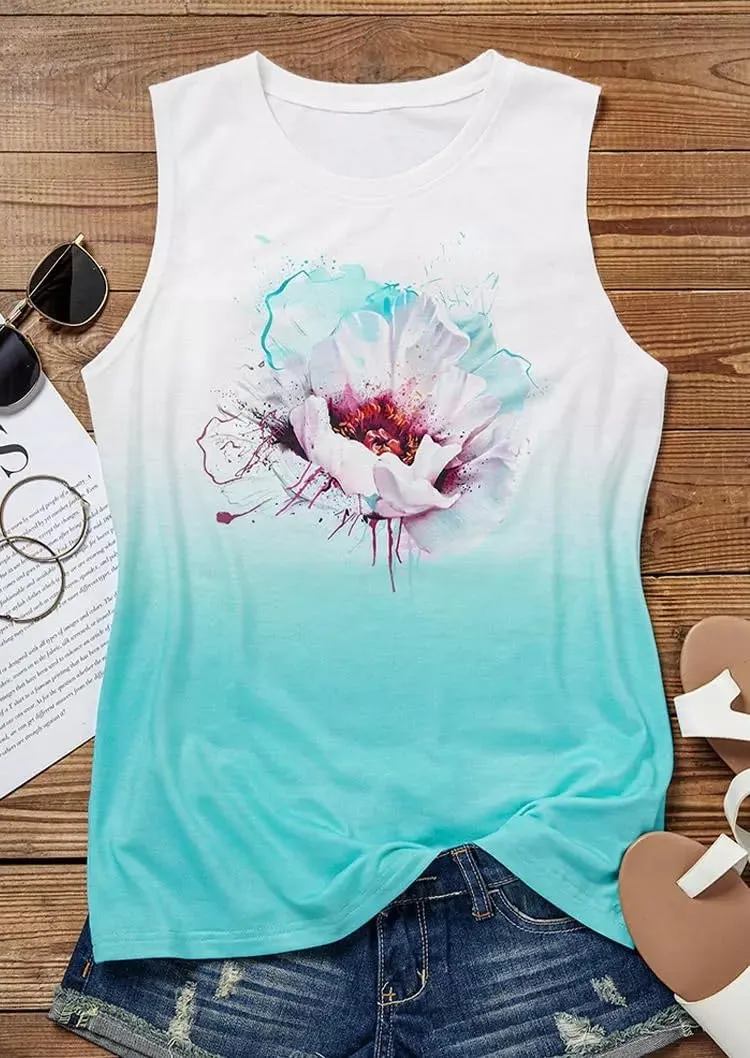 Women's Floral Tank Tops Casual Summer Cap Sleeve Sleeveless Wildflowers Floral Graphic Tees Tops