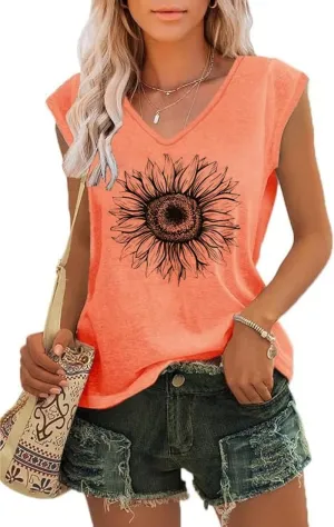 Women's Floral Tank Tops Casual Summer Cap Sleeve Sleeveless Wildflowers Floral Graphic Tees Tops