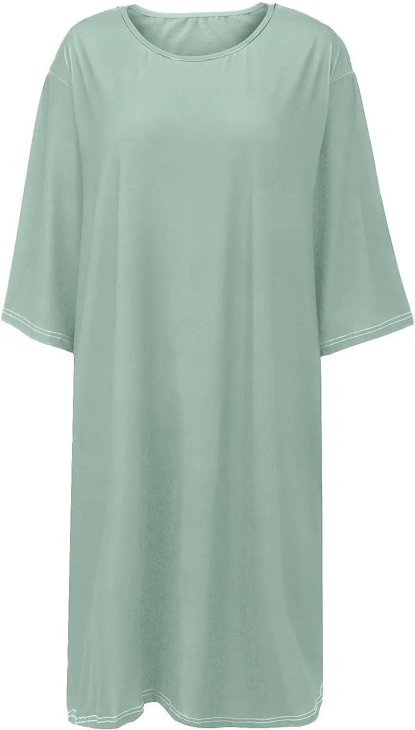Women's Half Sleeve Maxi Cotton Linen Dress Relaxed Ruched Slit Crew Neck Flowy Vacation Modest Dresses with Pockets