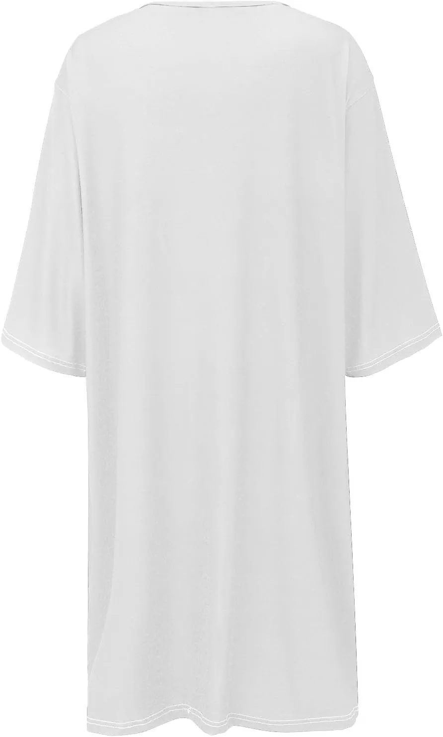 Women's Half Sleeve Maxi Cotton Linen Dress Relaxed Ruched Slit Crew Neck Flowy Vacation Modest Dresses with Pockets