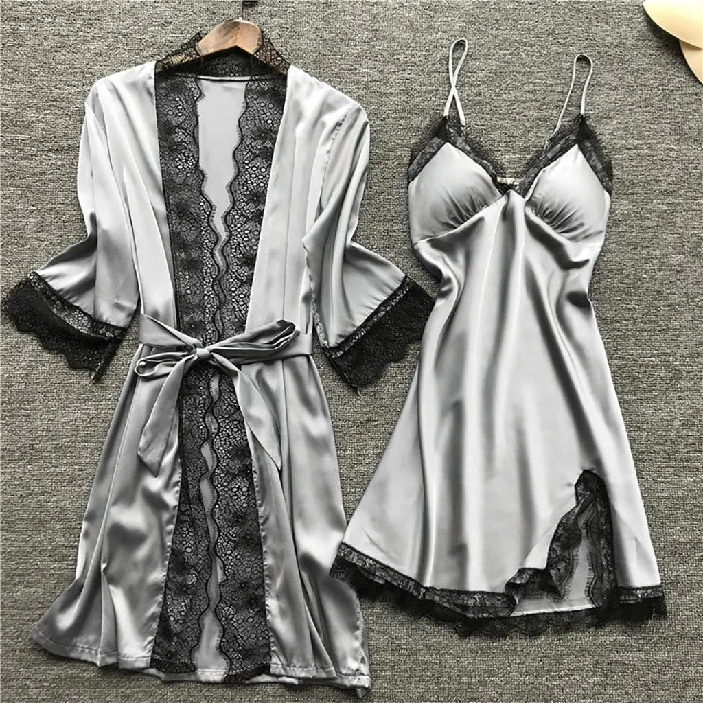 Womens Lingerie V-Neck Nightwear Naughty Babydoll Teddy Hollow-Out Full Slips Underwear Set