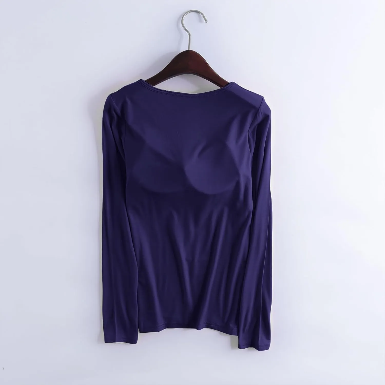 Womens Lounge Long Sleeve Tops Plain T Shirt with Built in Bra, Homewear Pajamas Top Comfy Workout Yoga Shirts