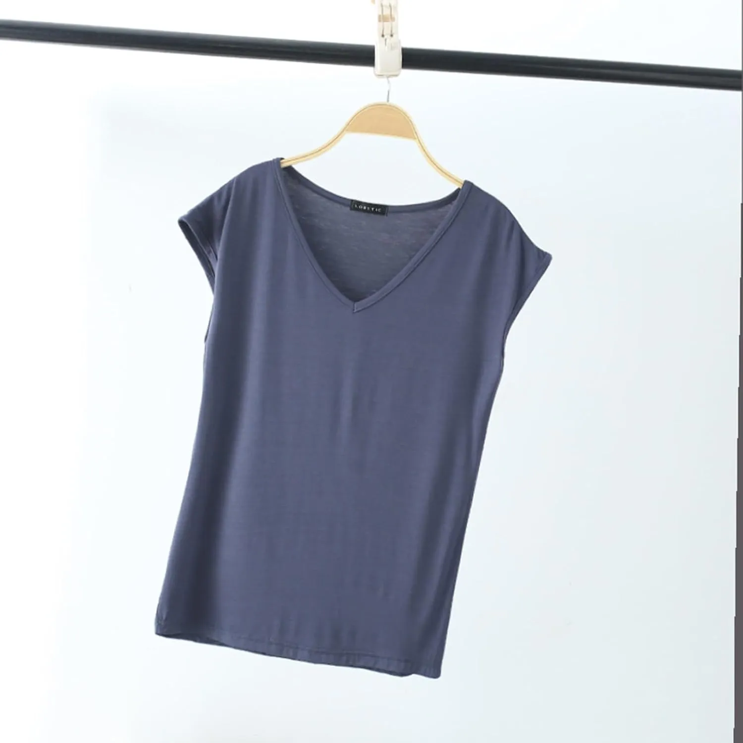 Womens Modal Tops Cap Sleeve V Neck T Shirt Ruched Slim Fit Basic Tees Lightweight Casual Summer Sleep Lounge Shirt