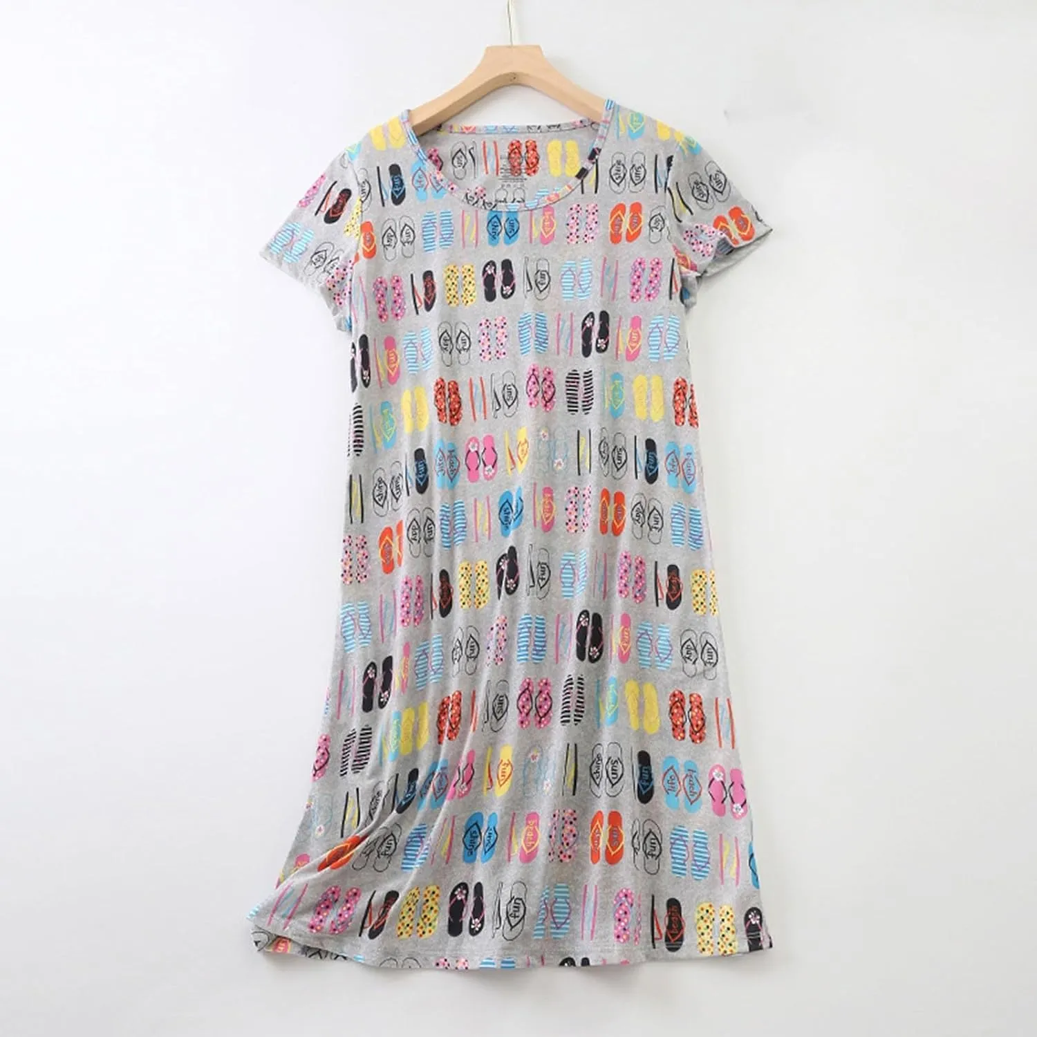 Womens Nightgowns Knee Length Short Sleeve V Neck Sleep Shirts Cute Soft Comfy Lounge Dress Loose Fit Nightshirts