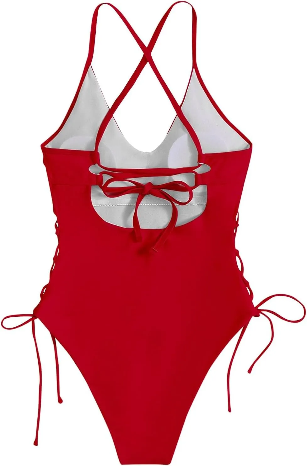 Womens One Piece Swimsuit High Waist Side Criss Cross Drawstring Bathing Suits Tummy Control Swimwear Backless Bikini