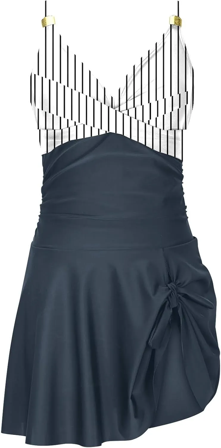 Womens One Piece Swimsuit Tummy Control Bathing Suit Criss Cross Swim Dress Slit Tie Sexy Backless Swimwear Skirt