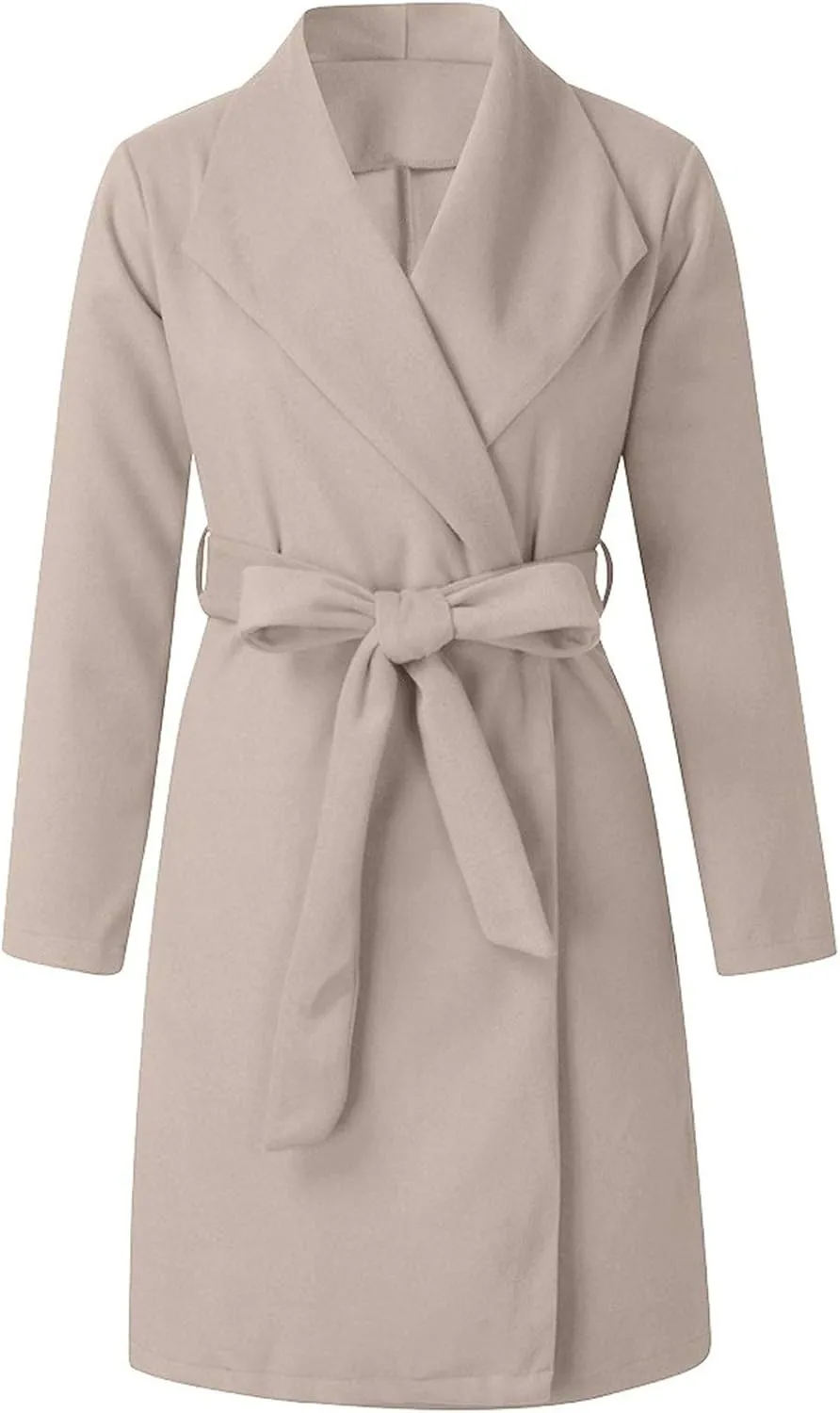 Women's Oversized Notched Collar Woolen Peacoat Trench Coat Casual Lapel Open Front Slim Fit Winter Blazer Cardigan Overcoat