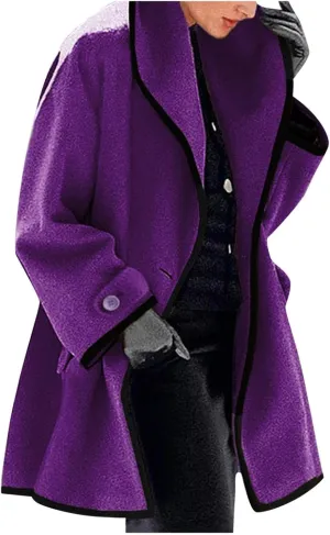 Womens Oversized Woolen Trench Coat Warm Winter Open Front Single Breasted Lapel Slim Fit Long Jacket Pea Coat Windbreaker