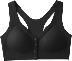 Women's Racerback Sports Bras Comfort Ice Silk Seamless Front Closure Gathered Bra Wireless Push Up Yoga Sports Bras