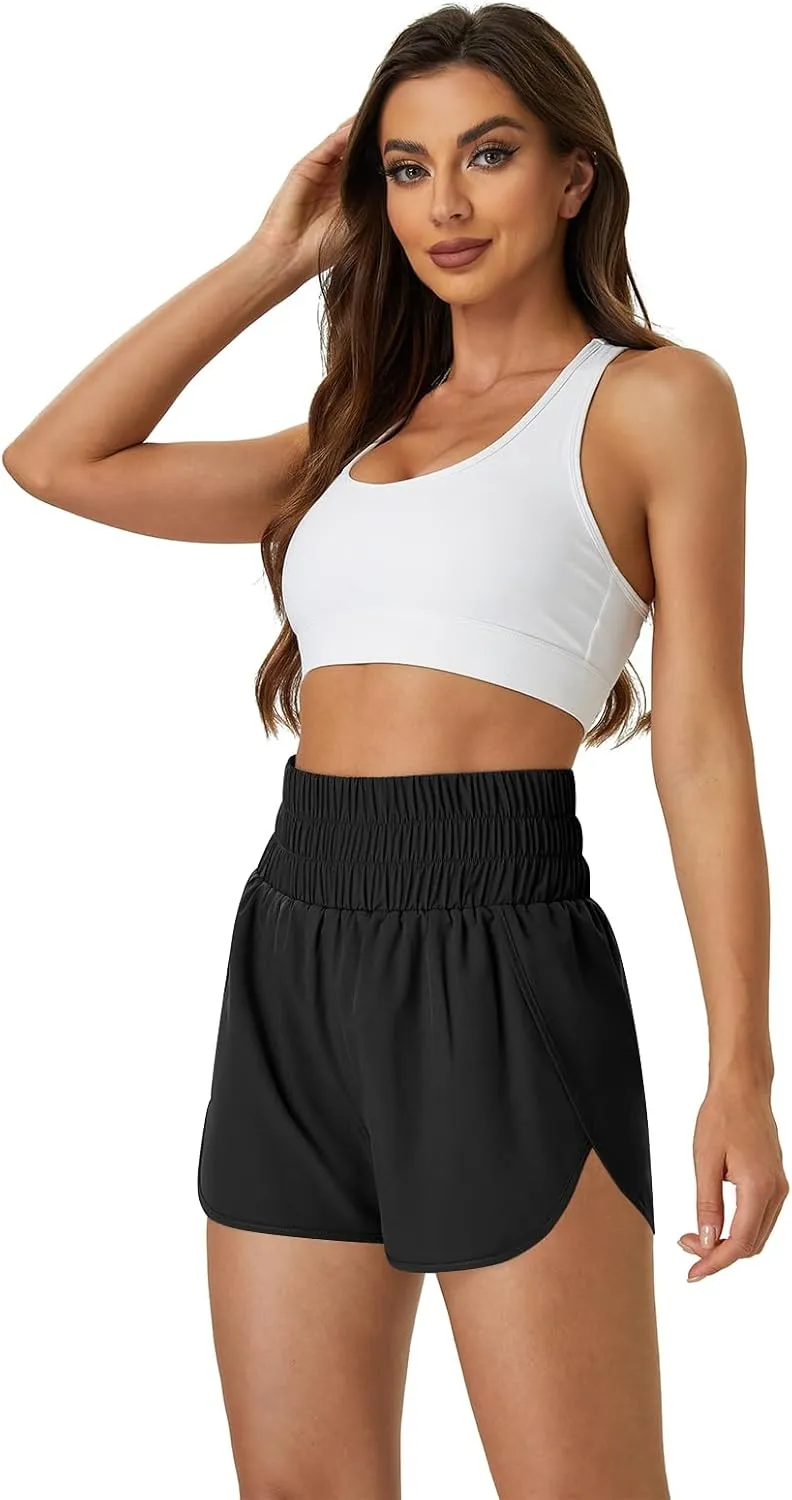 Women's Running Shorts 2 in 1 High Waisted Workout Shorts with Liner Shorts Pocket