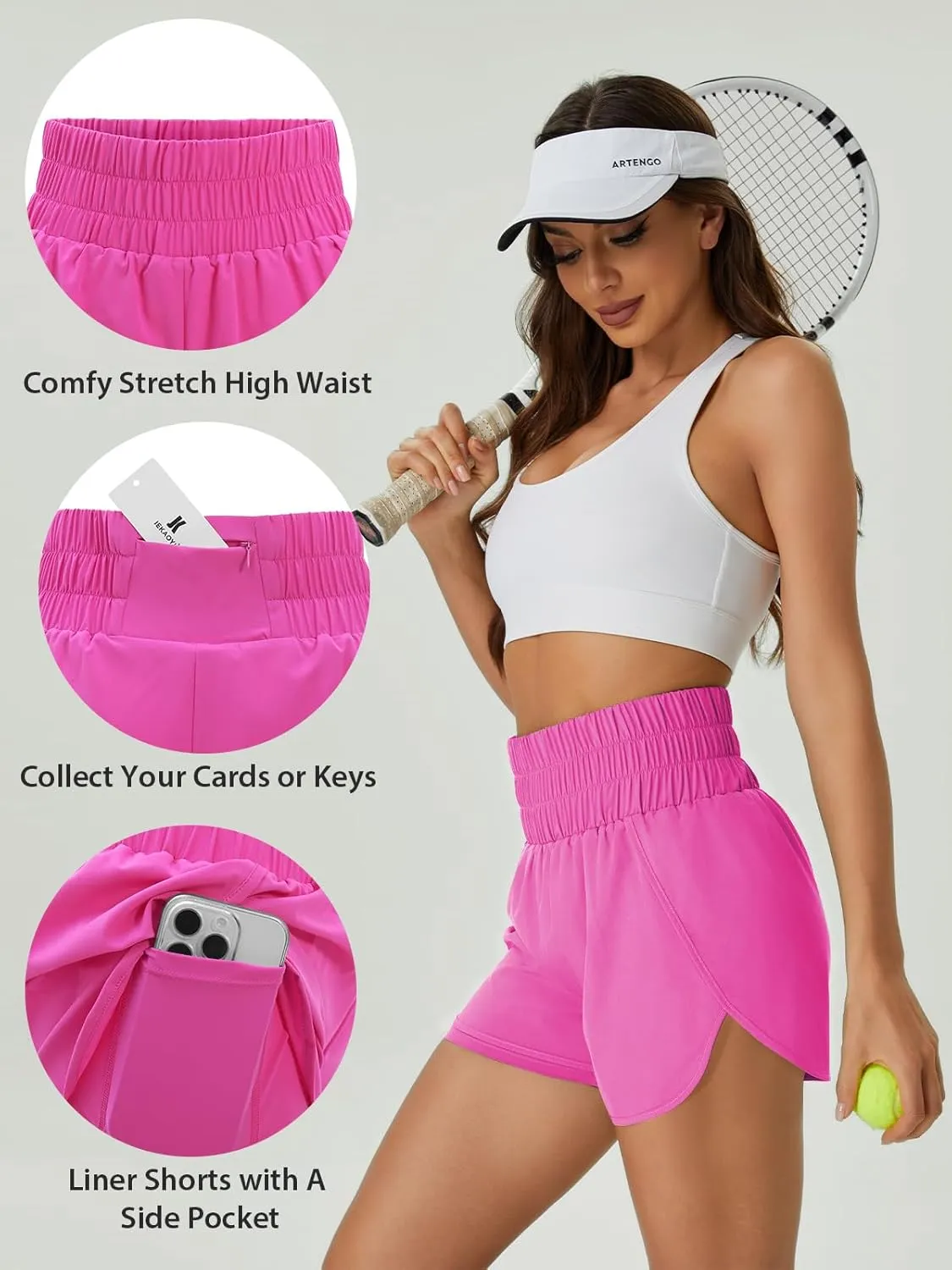 Women's Running Shorts 2 in 1 High Waisted Workout Shorts with Liner Shorts Pocket