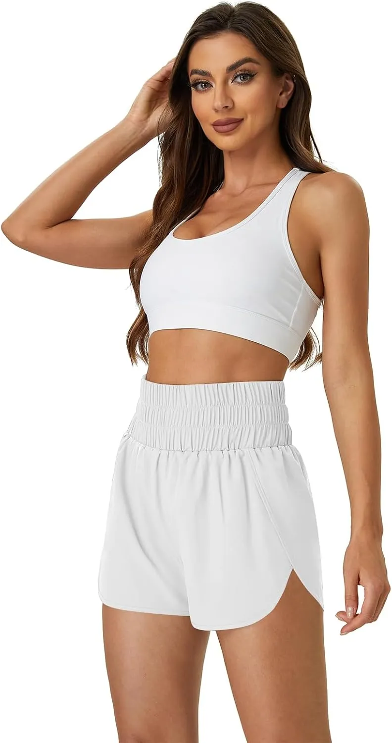 Women's Running Shorts 2 in 1 High Waisted Workout Shorts with Liner Shorts Pocket
