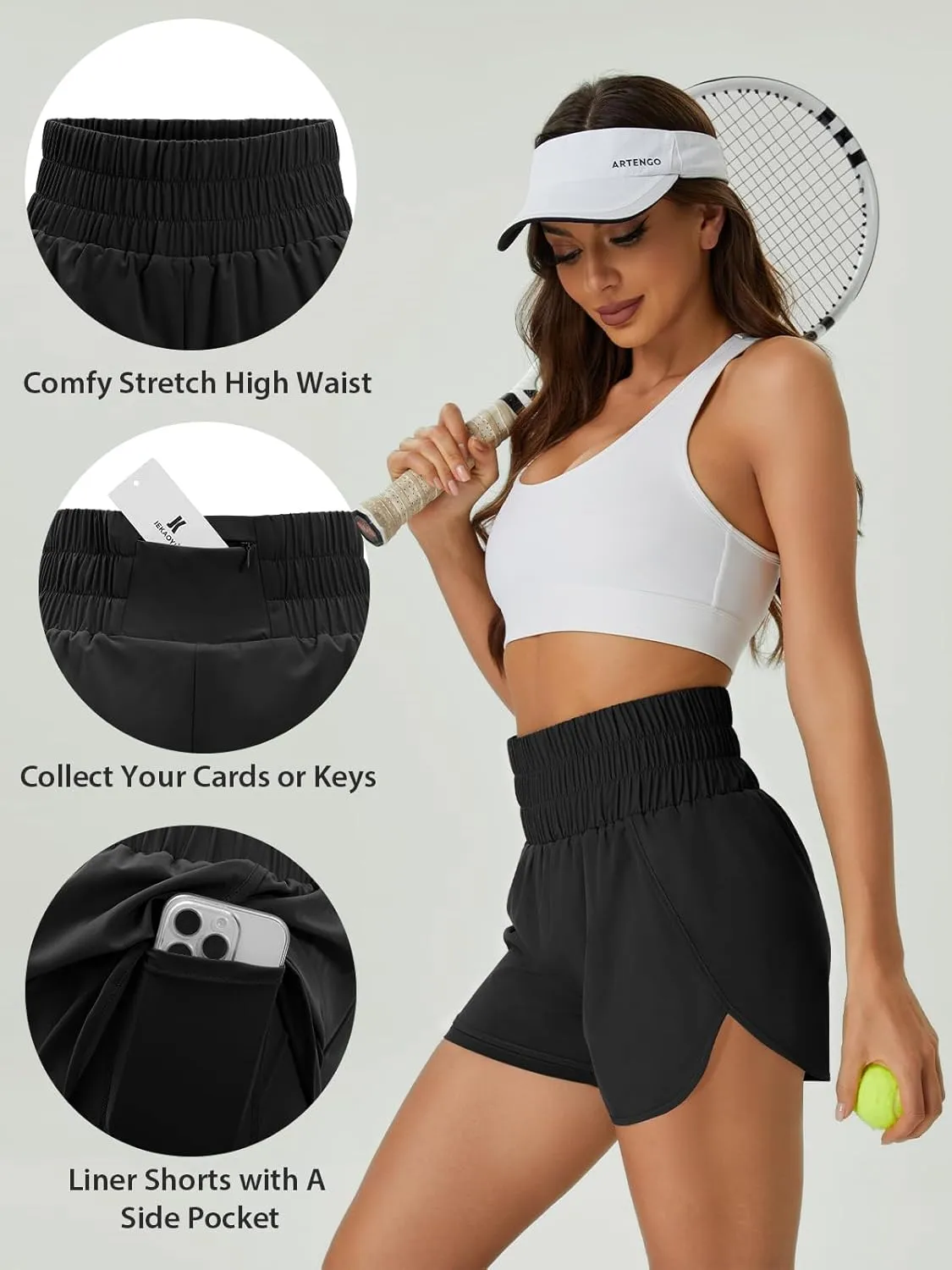 Women's Running Shorts 2 in 1 High Waisted Workout Shorts with Liner Shorts Pocket