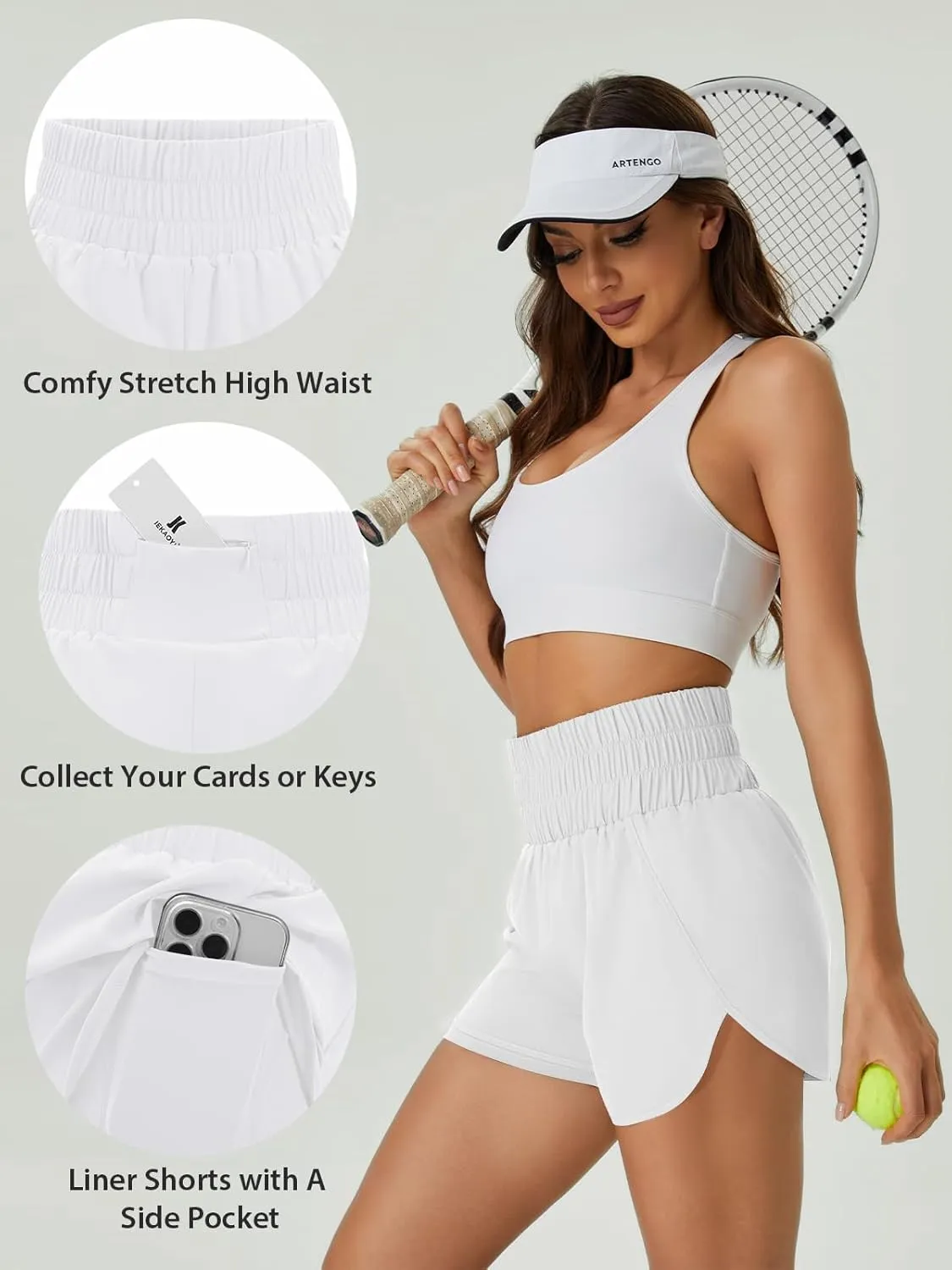 Women's Running Shorts 2 in 1 High Waisted Workout Shorts with Liner Shorts Pocket
