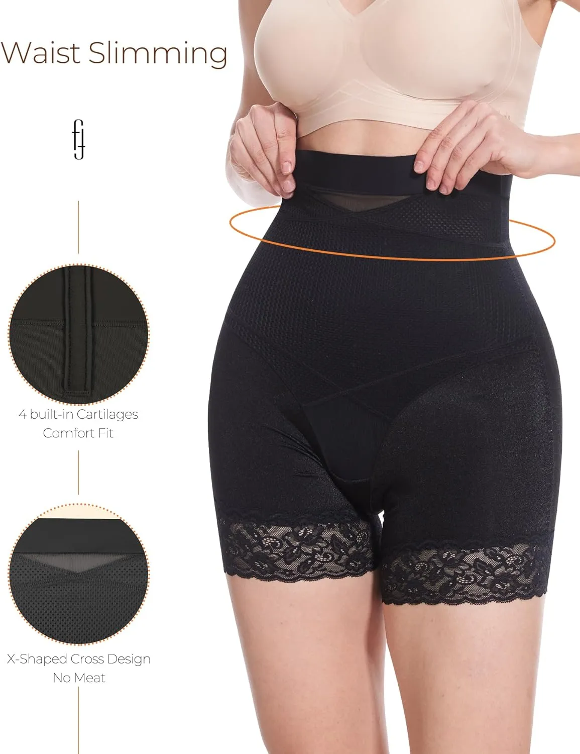 Women's Shapewear Tummy Control Body Shaper Shorts High-Waisted Slimming Butt Lifter Underwear Lace Slip Shorts