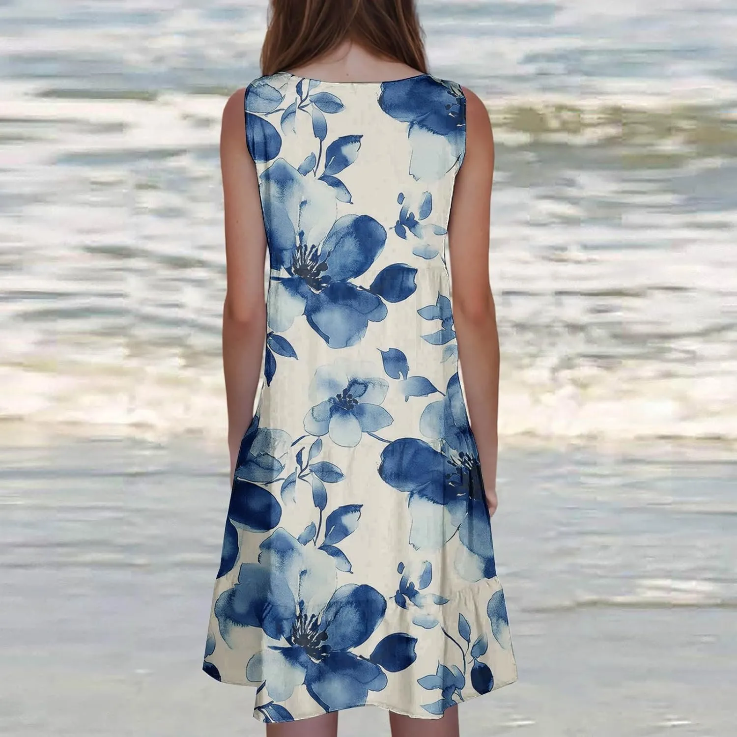 Womens Sleeveless Beach Dresses Loose Swimsuit Cover Ups Vacation Dresses Floral Swing Mini Dress Flowy Dresses