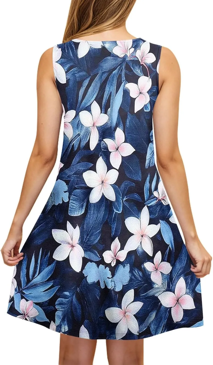 Women's Sleeveless Beach Dresses Trendy Swimsuit Cover Ups Vacation Dresses Floral Flowy Mini Dress Swing Dresses