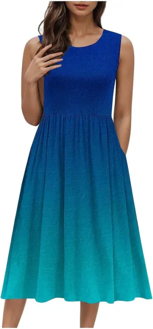 Womens Sleeveless Beach Dresses Trendy Swimsuit Cover Ups Vacation Dresses Flowy Mini Dress Swing Dresses