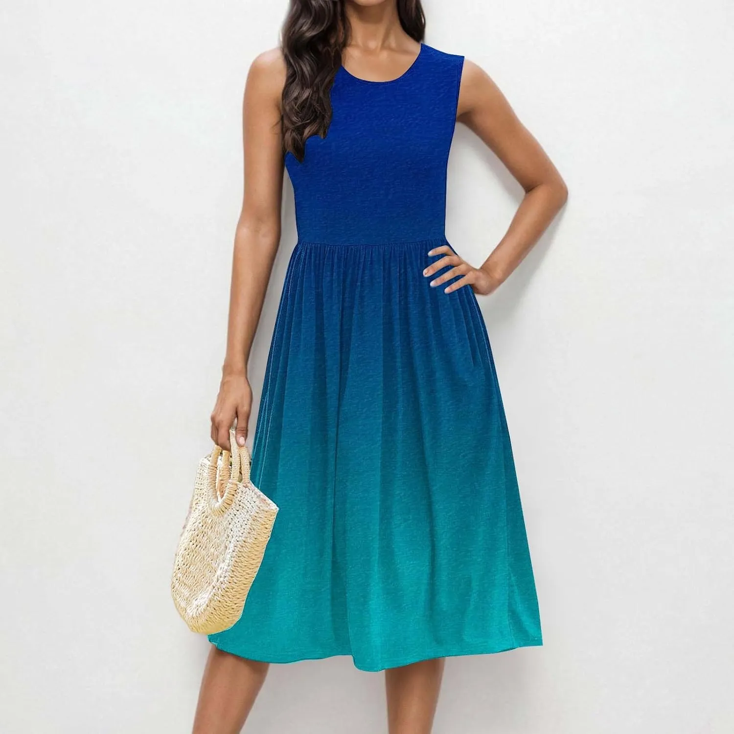 Womens Sleeveless Beach Dresses Trendy Swimsuit Cover Ups Vacation Dresses Flowy Mini Dress Swing Dresses