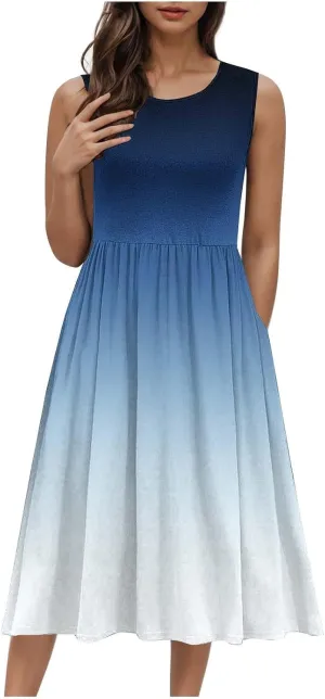 Womens Sleeveless Beach Dresses Trendy Swimsuit Cover Ups Vacation Dresses Flowy Mini Dress Swing Dresses
