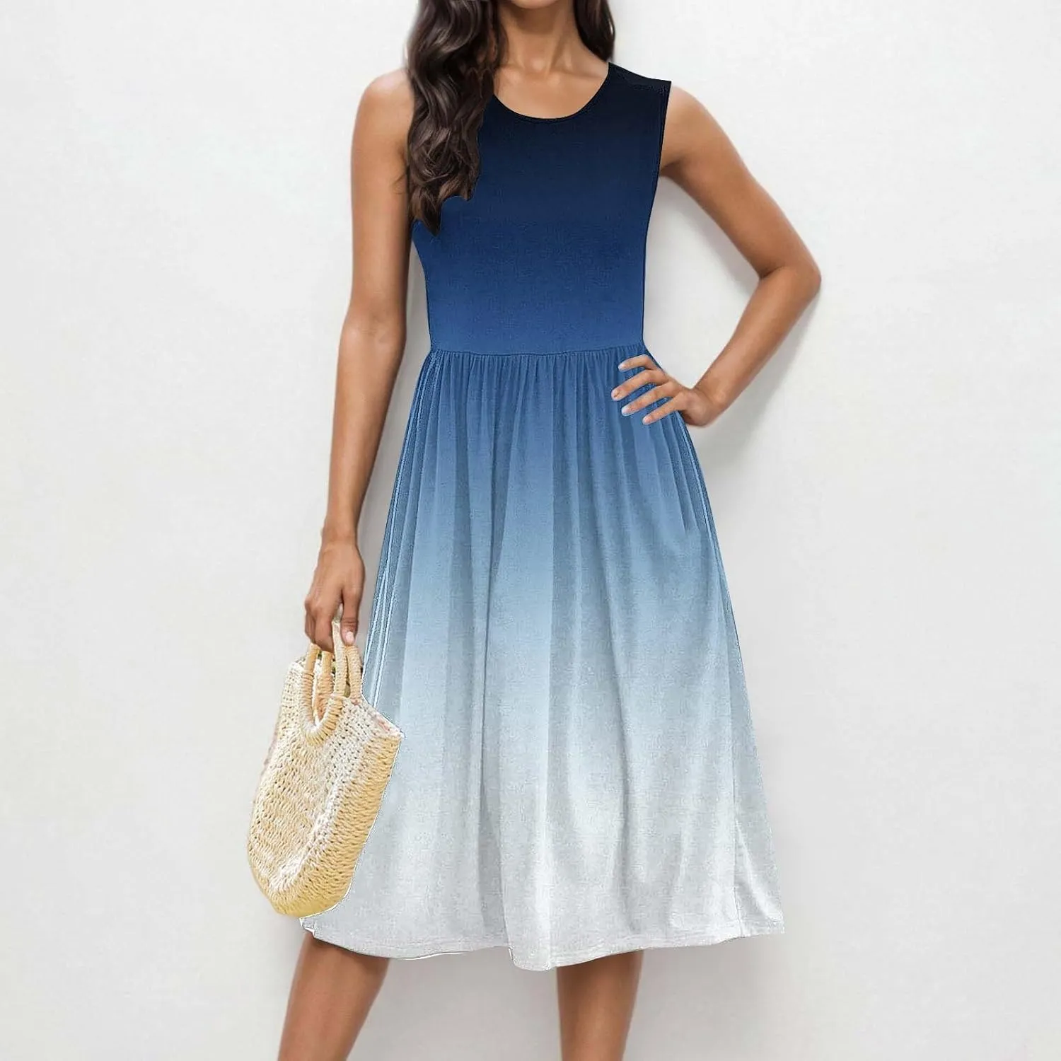 Womens Sleeveless Beach Dresses Trendy Swimsuit Cover Ups Vacation Dresses Flowy Mini Dress Swing Dresses
