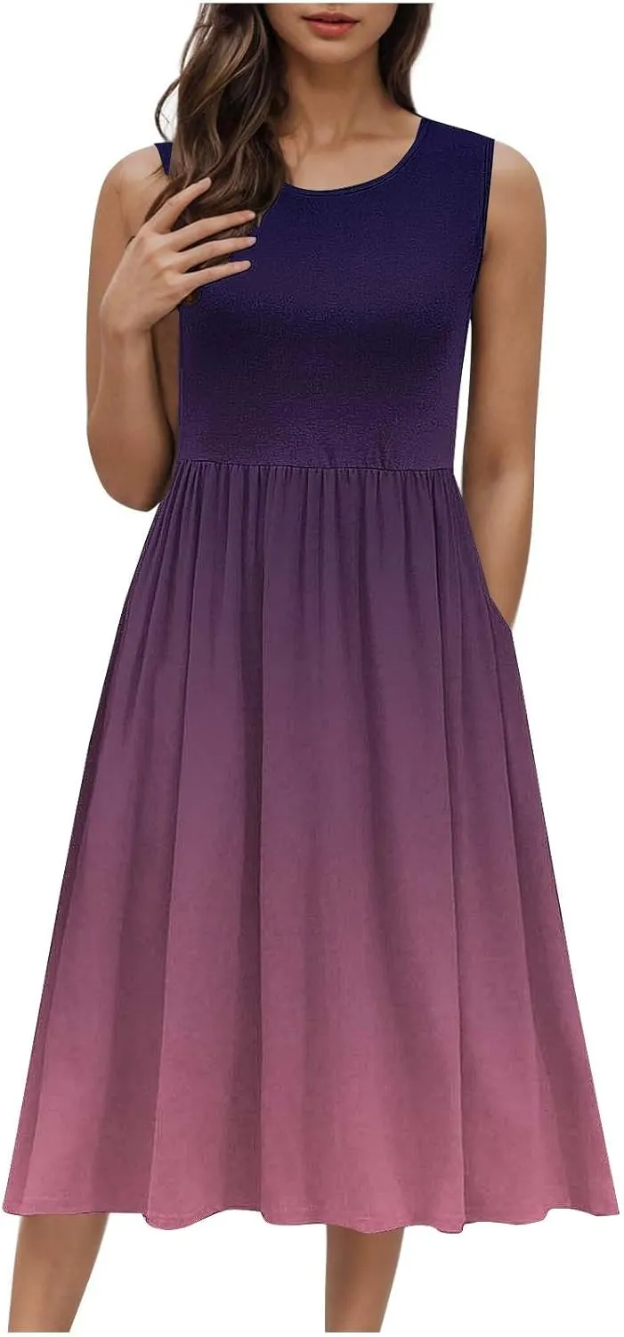 Womens Sleeveless Beach Dresses Trendy Swimsuit Cover Ups Vacation Dresses Flowy Mini Dress Swing Dresses