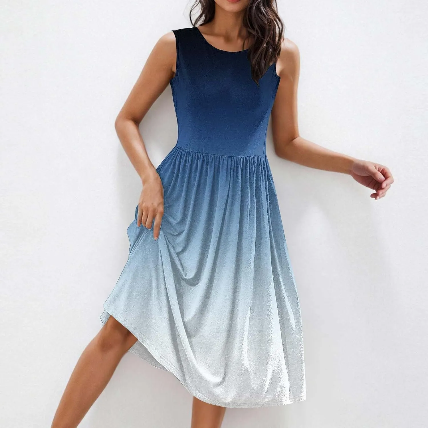 Womens Sleeveless Beach Dresses Trendy Swimsuit Cover Ups Vacation Dresses Flowy Mini Dress Swing Dresses