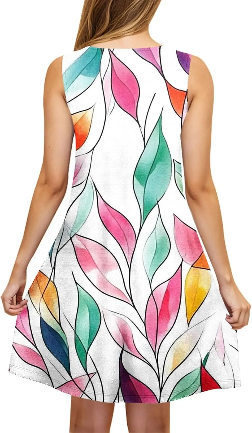 Womens Summer Dresses 2025 Trendy Crewneck Sleeveless Midi Dresses Casual Printed Vacation Boho Floral Dresses