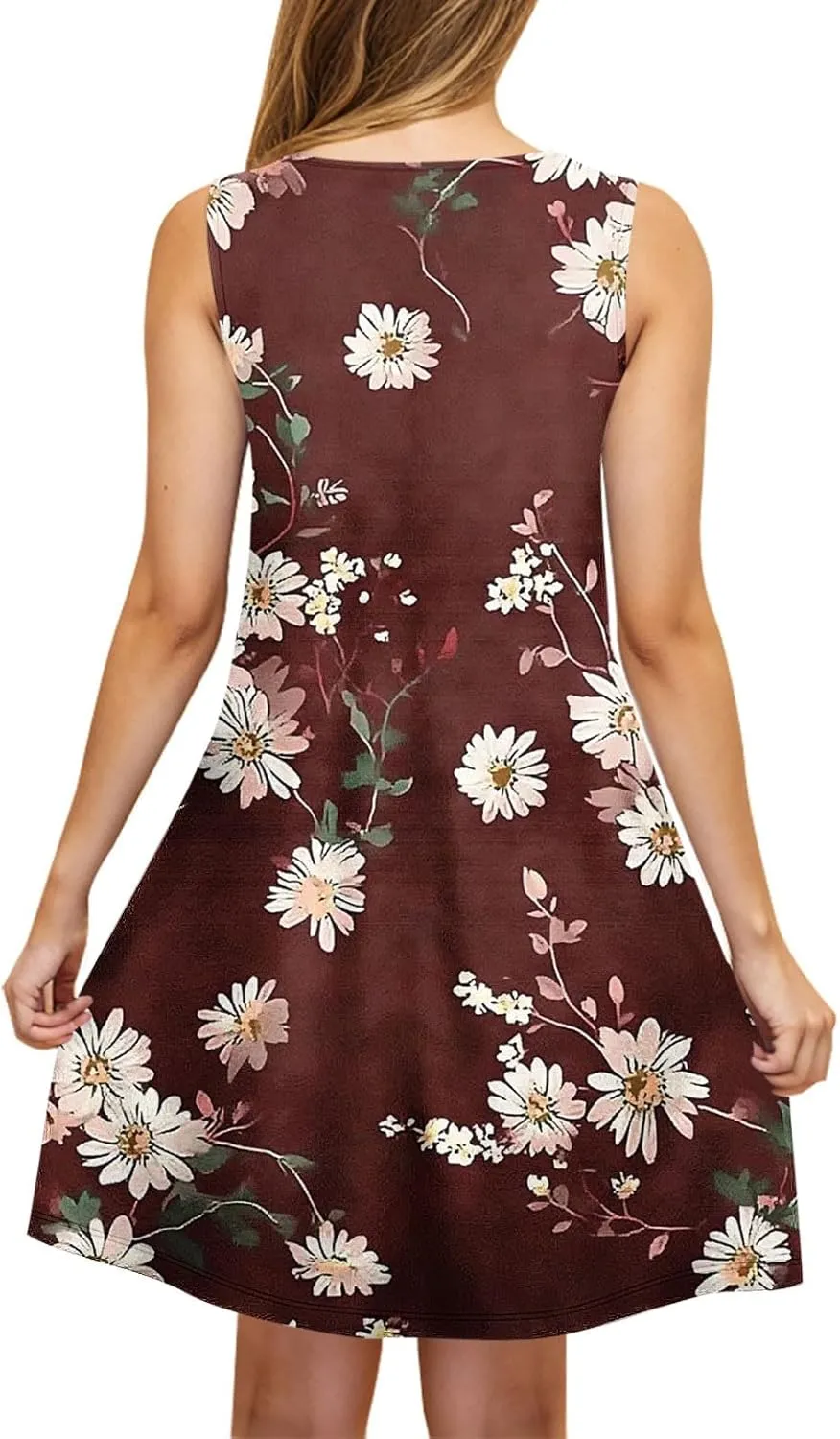 Womens Summer Dresses 2025 Trendy Crewneck Sleeveless Midi Dresses Casual Printed Vacation Boho Floral Dresses