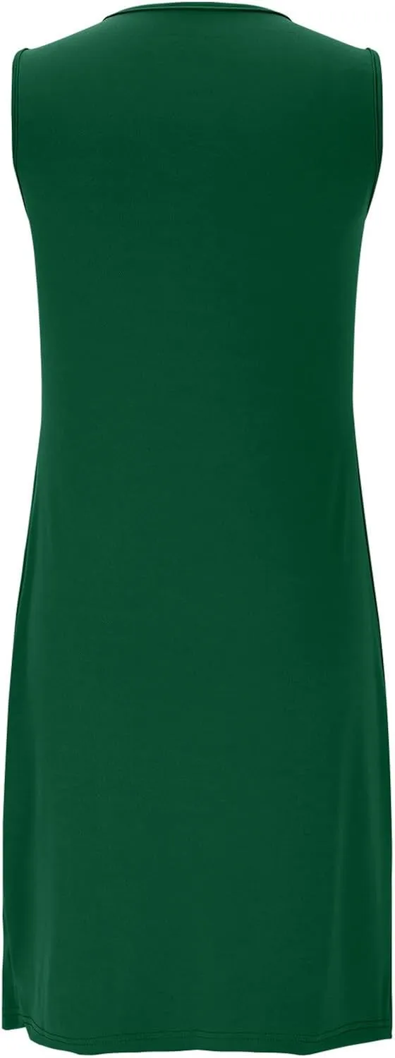 Womens Summer Dresses Sleeveless Crew Neck Dresses Hollow Out T Shirt Dresses Fashion Pleated Party Dresses